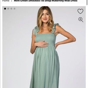 New w/ tags, size small PinkBlush maternity, Green Smocked Tie Strap Midi Dress